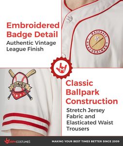 Men's White <b>Baseball</b> Uniform With Red Accents And Embroidered Logo Short Sleeve Jersey Pants And Hat <b>Set</b> - Product Image 5