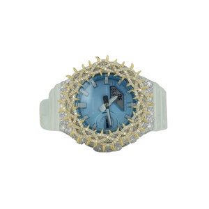 Montre unisexe de luxe intemporelle avec boîtier rond, montre diamantée tendance avec bracelet en caoutchouc semi-serti - Product Image 3