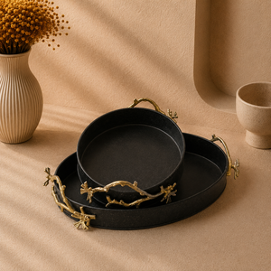 Bandeja de Servir Ovalada de Metal Negro de Gran Venta con Asas Decorativas de Rama Dorada, Plato de Exhibición Duradero de Primera Calidad - Product Image 2