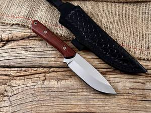Cuchillo de Bushcraft de Hoja Fija EDC de Acero 12c27 Personalizado, Mango de Madera Padouk, Funda de Cuero, OEM, Espiga Completa, para Caza y Camping - Product Image 5