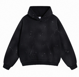 Sweat-shirt à capuche noir pour homme avec imprimé peinture spray, poche kangourou, décontracté, en coton gris - Product Image 1