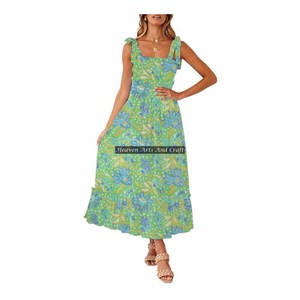 Robe d'été décontractée pour femmes, en coton imprimé à la main, à motifs floraux, style ethnique indien, bretelles spaghetti, vêtements d'Inde et du Pakistan - Product Image 2