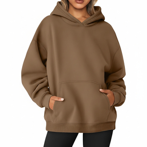 Women's Olive Green Hooded <b>Sweatshirt</b> With Zipper Front Pocket Casual Long Sleeve Knitted Top Autumn Wear - Product Image 5