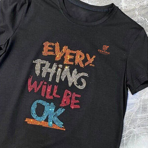 เสื้อยืดถักลายคริสตัลประดับเพชร 100% ผ้าฝ้าย พิมพ์ลายตัวอักษรคริสตัลวิบวับ สไตล์ลำลอง คอกลม ทรงโอเวอร์ไซส์ แขนสั้น สำหรับผู้ชาย - Product Image 3