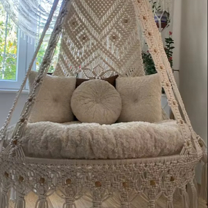 Balançoire double en macramé pour patio, Balançoire de patio, Balançoire en macramé, Balançoire suspendue en macramé, Chaise en macramé, Balançoire de jardin, Cadeau de pendaison de crémaillère - Product Image 1