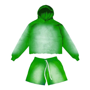 Ensemble de survêtement unisexe 2 pièces en molleton bouclette 400 GSM, effet délavé, respirant, avec logo personnalisé sur le devant, idéal pour l'hiver - Product Image 1