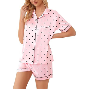 Ensemble de pyjama d'été simple pour femme, manches courtes, col en V, short avec cordon de serrage, confortable, en promotion - Product Image 4