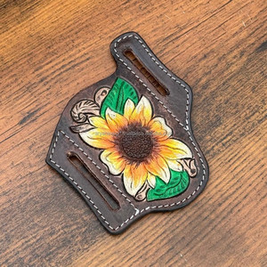 ปลอกมีดหนังเครื่องมือทำด้วยมือเคสหนังแท้ดีไซน์ดอกทานตะวันแบบพกพาพร้อมเข็มขัดดักสำหรับกลางแจ้ง - Product Image 4