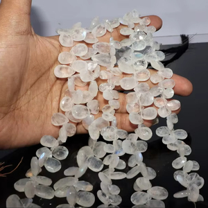 AAA Natural White Rainbow Moonstone Faceted Pear Shape Briolette 7x9 MM White Moonstone Pear Beads 8 Inch Rainbow Moonstone - Product Image 1