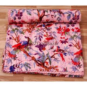 Colcha Kantha india hecha a mano con estampado de bloques, 100% algodón, colcha floral multicolor vintage Gudri para hotel - Product Image 3