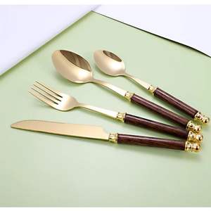 Juego de cucharas de acero inoxidable, juego de tenedores de acero inoxidable, juego de cuchillos de acero inoxidable, cubiertos chapados en oro, cubiertos dorados mate. - Product Image 6