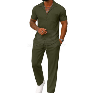 Conjunto de Camisa Casual de Algodón Personalizable con Pantalones a Juego para Hombre, Corte Holgado para Vacaciones de Verano, Viajes y Fines de Semana - Product Image 4