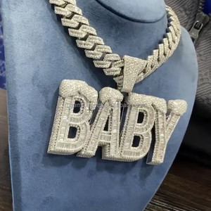 Personnalisable Argent Lettre Pendentifs VVS Moissanite Glacé Plein Diamants HipHop Style Fine Jewelry Collier pour les Occasions de Fête - Product Image 3