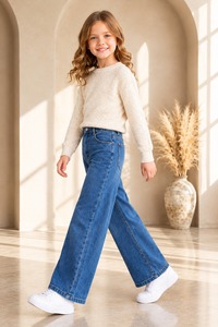 Jeans de Mezclilla Azul Oscuro de Pierna Ancha para Niños, los Más Vendidos, Tela de Algodón Suave, Cómodos para Uso Diario, Alta Calidad, en Oferta - Product Image 5