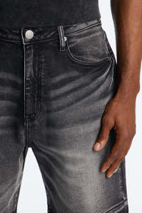 Shorts en jean délavé pour homme, taille mi-haute, coupe droite, décontracté, été, en coton - Product Image 3