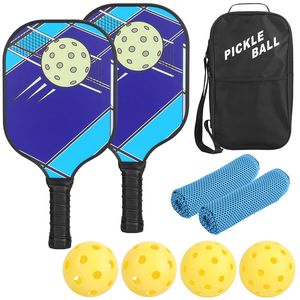 Set Portatile da Pickleball 1 Pezzo con 2 Racchette Ergonomiche Leggere in Fibra di Vetro, 4 Palline per Interno/Esterno, 2 Asciugamani Rinfrescanti in Borsa da Trasporto - Product Image 1