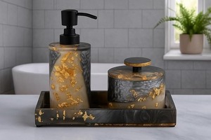 NEHA ENTERPRISES modern resin <b>bath</b> accessory set best selling luxury vanity collection with soap pump and <b>storage</b> tray - Product Image 2