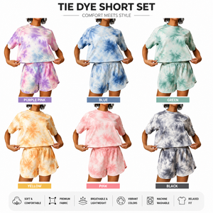 Ensemble deux pièces pour femmes, couleur unie, haut court avec short à cordon de serrage, tenue décontractée d'été, taille haute, manches courtes, tenue de yoga - Product Image 2