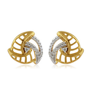 Pendientes de Diamantes con Incrustaciones de Diamantes Reciclados Glamour, Oro de 14K, Diseño de Flor, Diamantes Cultivados en Laboratorio de Corte Redondo, Joyería Fina Elegante - Product Image 1