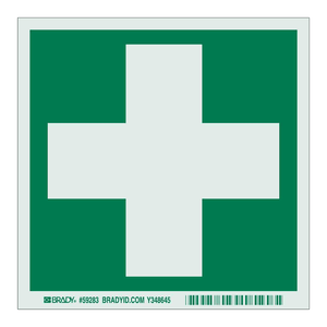 Panneau de signalisation de premiers secours BradyGlo qui brille dans le noir, 6 x 6 pouces, en matériau PC, imprimé UV, panneau de zone de sécurité - Product Image 1