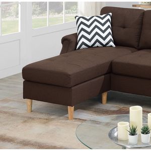 Divano Angolare Reversibile in Polifibra Color Caffè Scuro per Soggiorno con Chaise Longue - Product Image 6