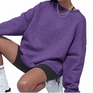 Sweat-shirt oversize pour femme, col rond, couleur unie, coton, fibre de bambou, épaules tombantes, manches longues, tricoté, respirant, style automne - Product Image 2