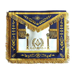 Nuevo Delantal Masónico con Elegante Bordado Plateado de Patrón Cuadrado en Tela Azul Rey, Delantal de Logia Blanca - Product Image 5