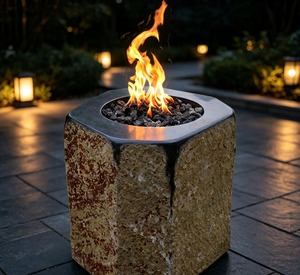 Brasero en pierre avec combustible bioéthanol et verre décoratif pour jardin, usage extérieur, style rustique, design autoportant - Product Image 1