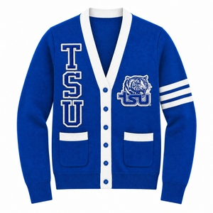 Custom Embroidered <b>Varsity</b> <b>Cardigan</b> Sweater Wholesale Chenille Letter College Team V Neck Knit Jacket OEM Private Label - Product Image 1