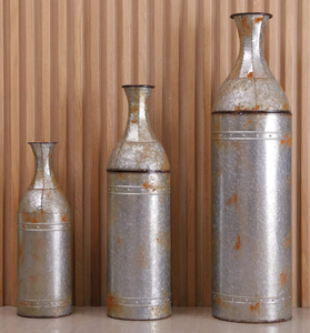 Ensemble de 3 vases de décoration en métal galvanisé de style ferme rustique de la meilleure qualité pour la décoration. - Product Image 3