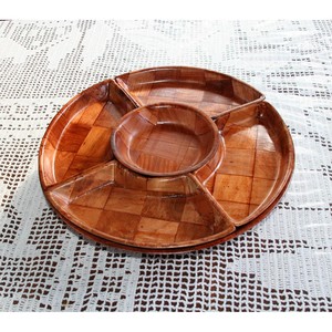 Plato Giratorio Redondo de Madera Hecho a Mano con Recipiente Central, Diseño Tradicional Chino, Acabado Pulido, para Fiestas - Product Image 1