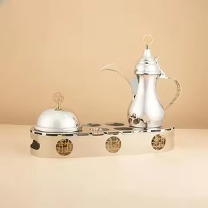 Antique Bronze Finish Metal Arabic dallah Serving Set <b>Holder</b> Base Storage <b>Lid</b> coffee <b>pot</b> <b>for</b> Restaurant & Majlis Hospitality - Product Image 5