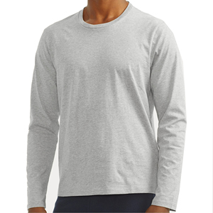 เสื้อยืดคอกลมแขนยาวผู้ชาย ทรงปกติ สีเทาล้วน ผ้าฝ้ายเจอร์ซีย์ สำหรับใส่ลำลอง - Product Image 1