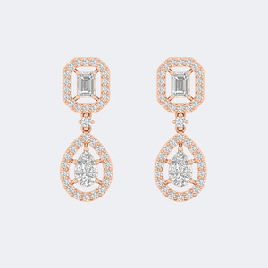 4.60CTW <b>Emerald</b> and Pear and Round Prong, Statement <b>Drop</b> Linear <b>Earrings</b> - Product Image 6