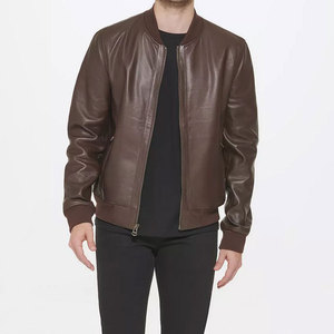 Stylish Genuine <b>Leather</b> Winter <b>Jacket</b> for <b>Men</b> Stand Collar Front Logo Breathable Eco-Friendly Comfortable Fit for Daily Wear - Product Image 1