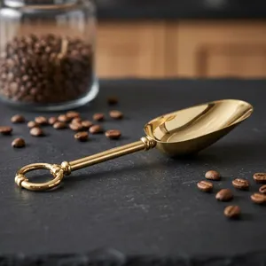 Cuillère de service en acier inoxydable finition or avec anse en anneau, cuillère décorative en métal pour cuisine, bonbons, épices, céréales, farine, sucre - Product Image 4