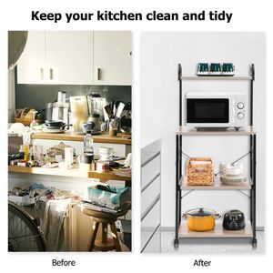 FCH Upgrade 4-Tier Metal Kitchen Storage <b>Rack</b> Multiuse Bakers <b>Rack</b> <b>Microwave</b> Oven Stand Wine Storage Organizer Storage - Product Image 3