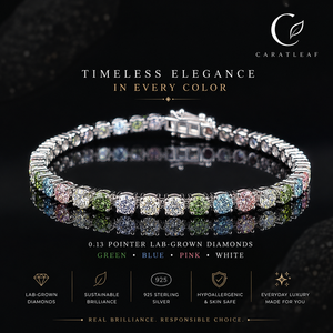 Pulsera de tenis de lujo con diamantes multicolor cultivados en laboratorio |   Joyería Romántica de Boda para Mujer, Chapada en Oro de 14k, Certificada por IGI, Caratleaf - Product Image 2