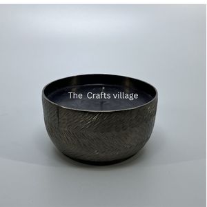 Antique Finished Brass <b>Candle</b> Holder Bowl Herringbone Pattern Decorative Metal <b>Candle</b> Bowl Home Living Room Table Decor Interior - Product Image 1