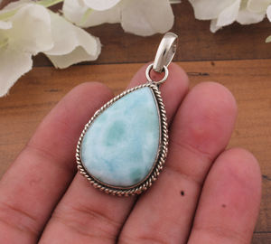 Colgante de Larimar Natural, Plata de Ley 925, Piedra Azul Océano de Alta Calidad al por Mayor, Chapado en Platino Vintage, Amuletos Unisex, Regalo - Product Image 3