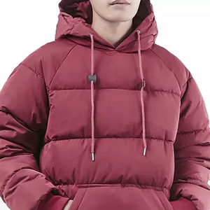 Chaqueta de Invierno con Capucha para Hombre, Acolchada, de Color Sólido, con Relleno de Poliéster, Estilo Casual, Holgada, Resistente al Viento, con Bolsillo Delantero, Estilo Pullover - Product Image 5