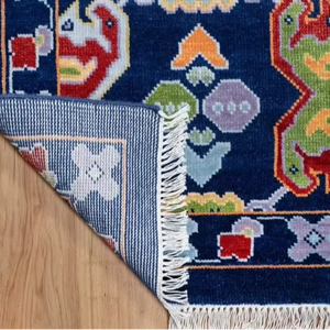 Alfombra de Lana Anudada a Mano Personalizada, Diseño Folclórico Azul Marino, Patrón Escandinavo, Alfombra de Lujo para Sala de Estar, Fabricante - Product Image 1