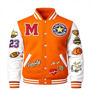 Blouson Bomber Homme en Laine avec Patch Chenille, Manches en Cuir, Col Montant, Personnalisation Nom et Numéro OEM - Product Image 1