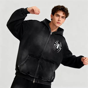 Sweat-shirt tricoté décontracté à logo araignée couleur unie, style streetwear, pour l'automne, avec poche avant et broderie effet vieilli - Product Image 3