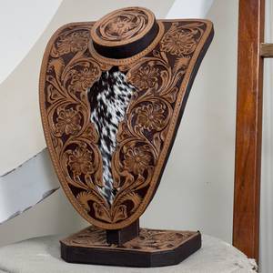Expositor de Joyería de Cuero Genuino con Diseño Floral Hecho a Mano, Estilo Western, para Accesorios de Mujer - Product Image 1