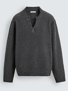 Pull Henley en tricot d'hiver haut de gamme pour homme, à manches longues, boutonné sur le devant, chaud, doux, décontracté, vente en gros de vêtements - Product Image 1