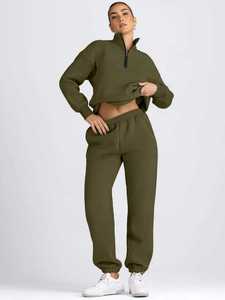 Offre Spéciale – Survêtement Streetwear Personnalisé OEM pour Femme – Uni, Coupe Oversize, Fermeture Éclair 1/4, Séchage Rapide, 100% Coton – Vente en Gros - Product Image 2