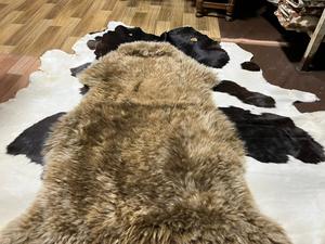 Custom Genuine Cow Skin Leather Full Pelt Hair Geometric Pattern Varsity <b>Jacket</b> Breathable 100% Polyester Filling Natural Brown - Product Image 1