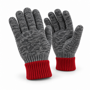 Knit <b>Gloves</b> Gray <b>Red</b> Cuff Acrylic Material Durable Anti-Slip Full Texture General Purpose Safety <b>Gloves</b> - Product Image 1