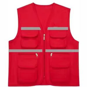 Gilet de sécurité réfléchissant bleu avec bandes argentées et poches pour une visibilité accrue, vêtement de travail haute visibilité - Product Image 4